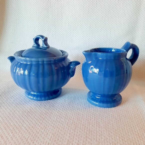 Vintage Stangl Colonial Blue Sugar Bowl and Creamer Set, #1388 - Picture 1 of 6